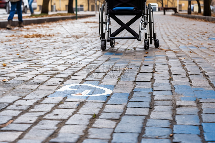 公园石砖上的轮椅图片