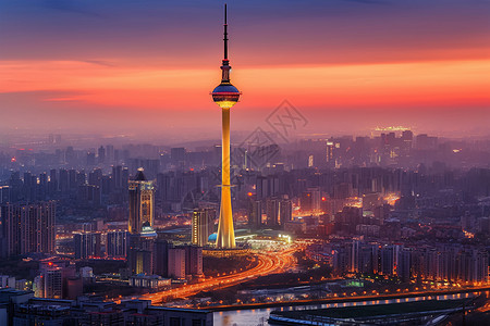 地标电视塔天际线夜景图片