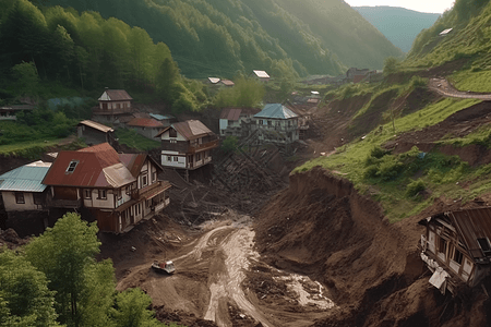 小村庄埋在泥土里图片