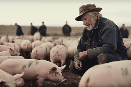 农民喂一群猪图片
