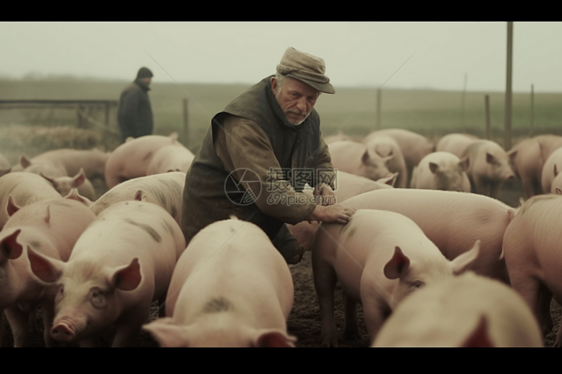 一个农民在养猪场图片