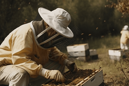 养蜂人收获蜂蜜图片