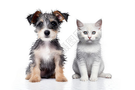 五个月大的小猫和小狗背景图片