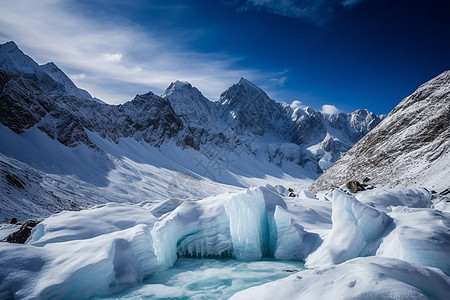 蓝天冰川和雪山图片