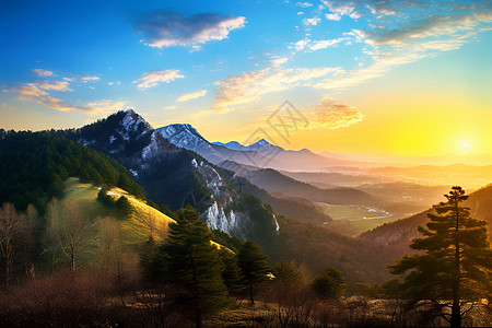 美丽的山间清晨背景图片