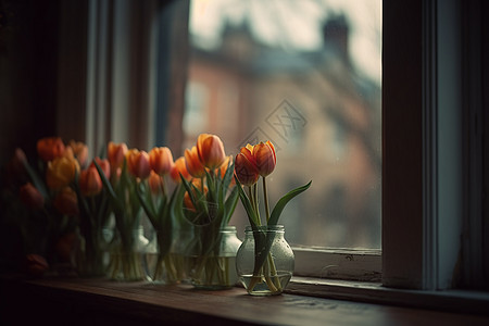 窗台的郁金香背景图片