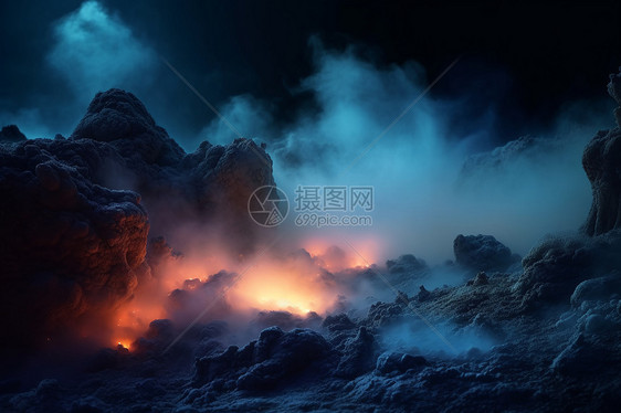 神秘阴森黑夜火山图片