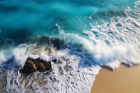 海滩上海浪产生的泡沫图片