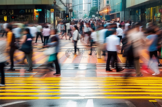 在香港过马路的行人模糊图片