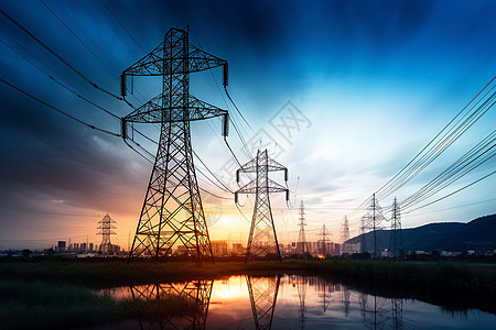 工业电缆污染电气塔高清图片