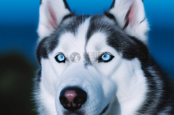 一只蓝眼睛的哈士奇狗图片