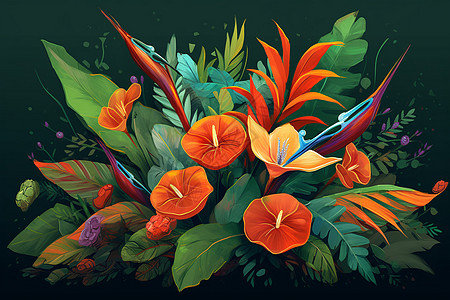 一束奇异的热带花卉高清图片