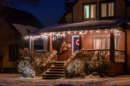 圣诞节有灯光的房子图片