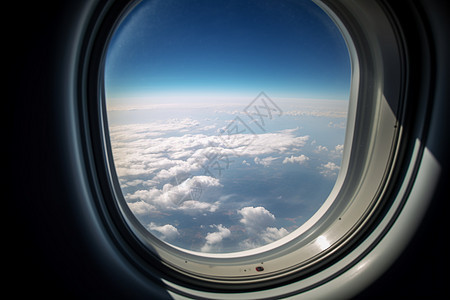 乘客欣赏飞机窗外的自然景观背景图片