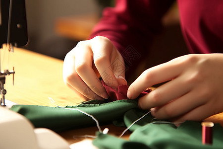 年轻女子在家里缝制衣服图片