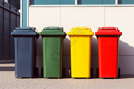 四个彩色垃圾回收桶图片