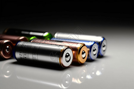 电池在灰色和白色背景中的一系列锂电池图片
