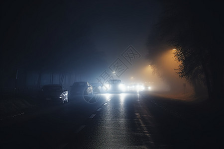 雾蒙蒙的道路上图片