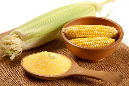 勺子里盛着玉米面图片
