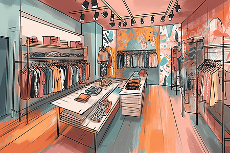 色彩缤纷的服装店插画图片