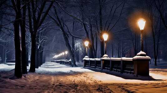 夜晚的公园夜间冬天公园设计图片