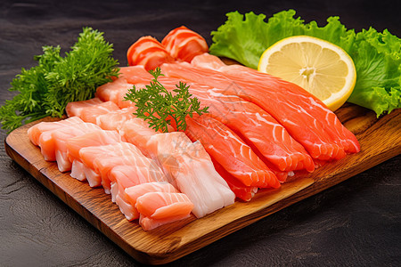 新鲜的蟹肉和鱼背景图片