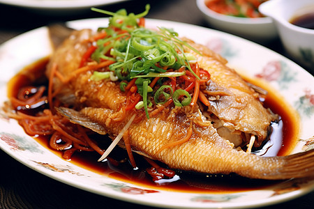 美食盘子里鱼美味营养的醋鱼背景