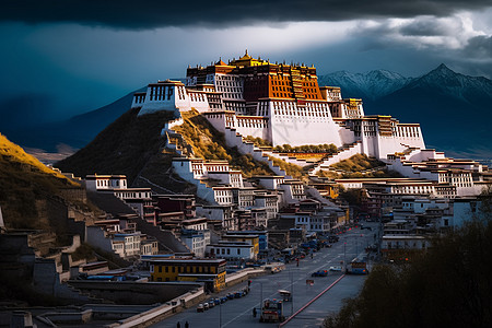 西藏旅行西藏山顶建筑古建筑宫殿背景