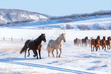 动物马冬天雪地里的骏马背景