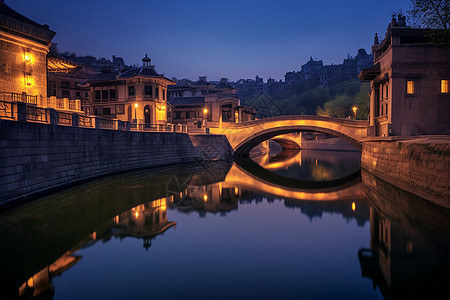 夜晚下的古城建筑图片