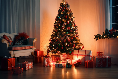 室内的美丽圣诞树图片