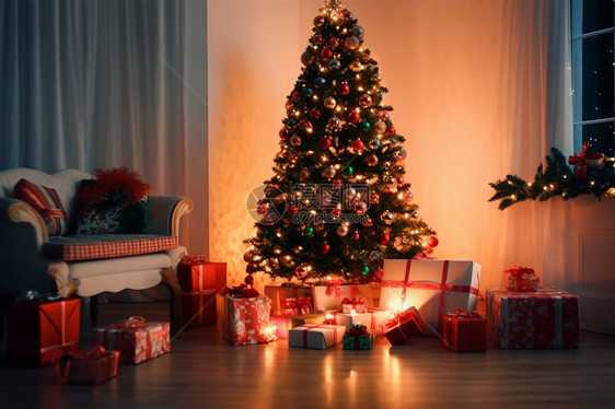 室内的美丽圣诞树图片