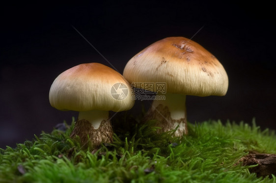 苔藓上生长的蘑菇图片