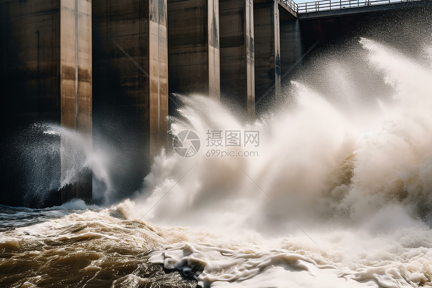 水库里泄洪的水流图片