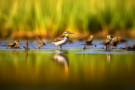 生态湿地里栖息的水鸟图片