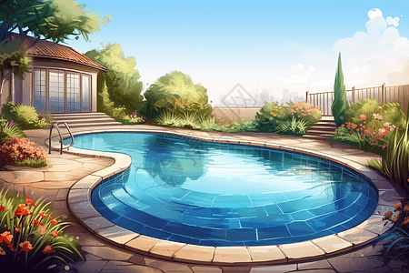 现代景观的泳池图片