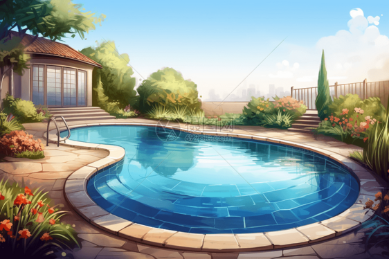 现代景观的泳池图片