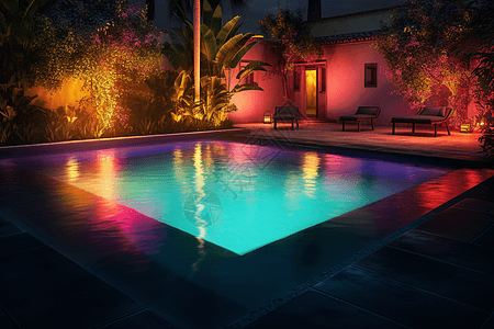 彩色照明的游泳池图片