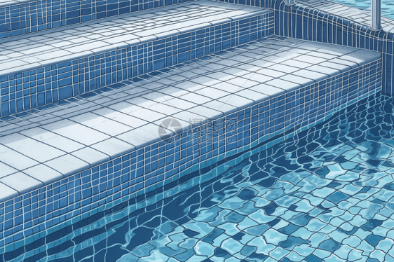 瓷砖台阶的游泳池图片