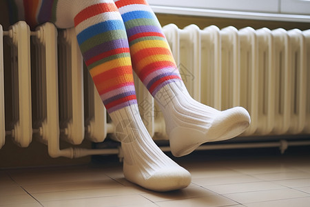 穿着长袜坐在加热器上图片