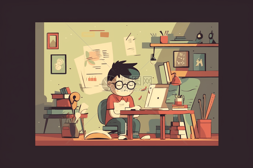 一个学习的卡通人物插画图片下载-正版图片600174869-摄图网