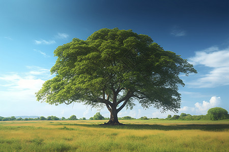一棵大树种在美丽的绿色田野中图片