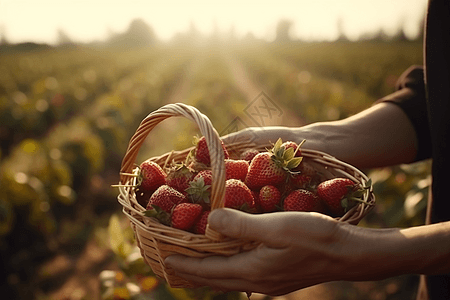 篮子里的新鲜草莓图片