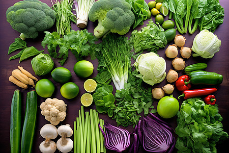 各种蔬菜放在木桌上图片