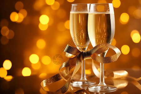 金色闪亮的上的两杯香槟杯图片