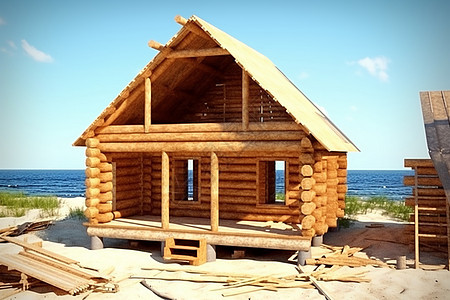 海边的小木屋背景图片