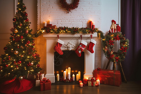 空间内的圣诞树装饰背景图片