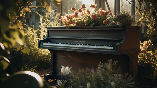 花园中的钢琴图片