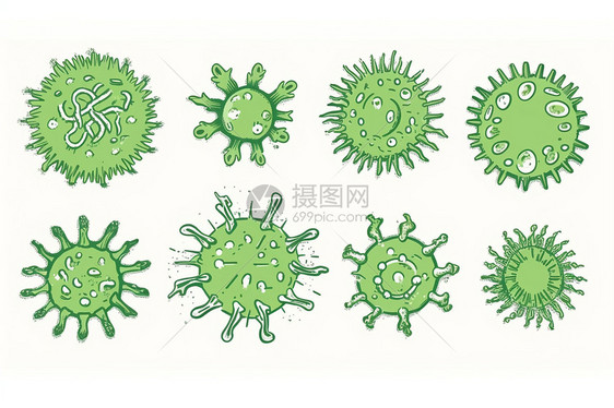 绿色病毒手绘图图片