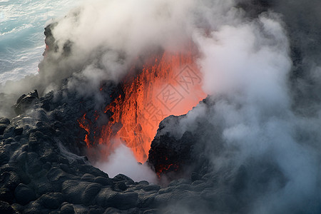 夏威夷火山爆发的岩浆高清图片